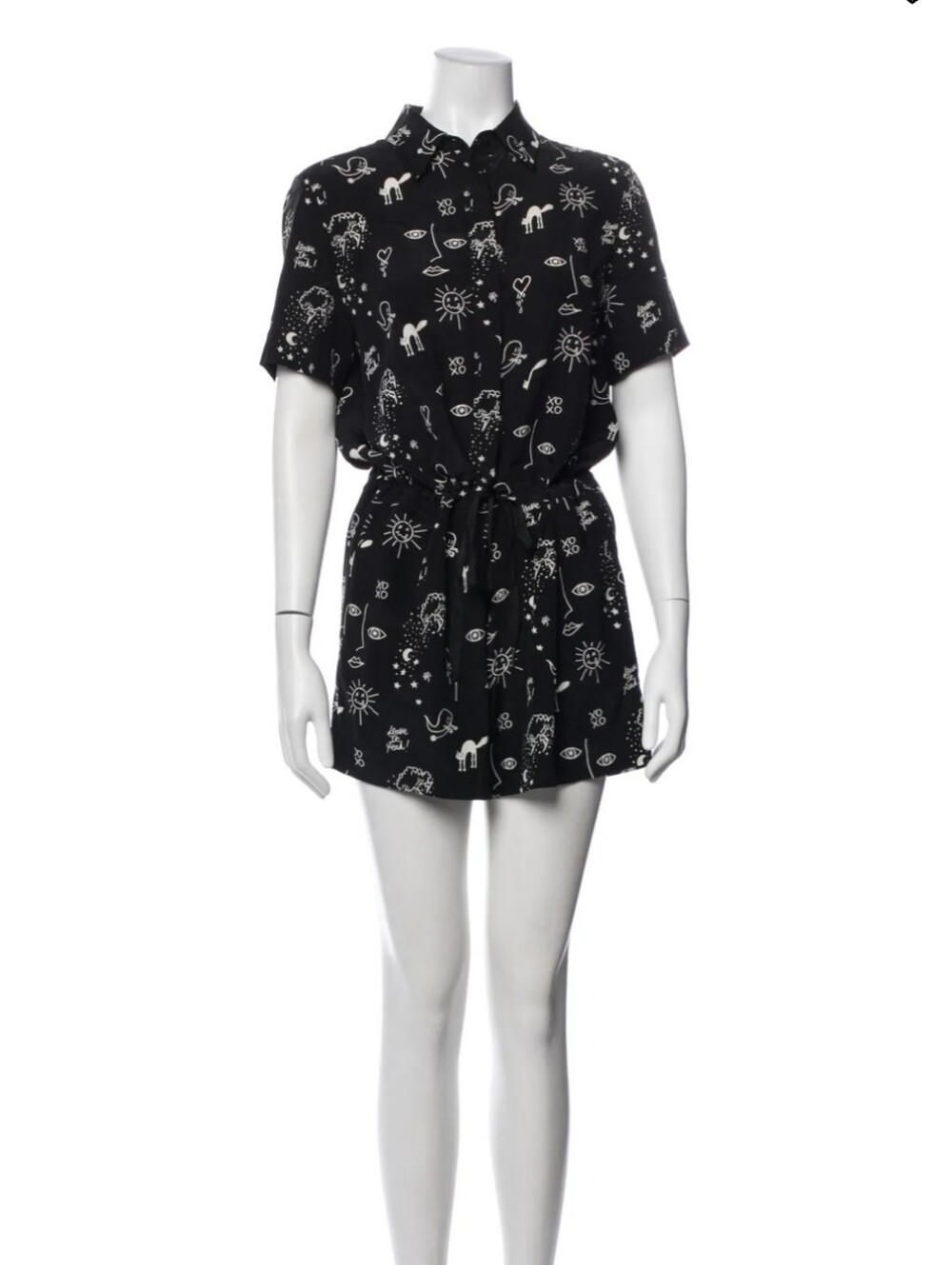 Sandro Paris Silk Short Sleeve Black Graphic Print Romper Size 2 - Picture 5 of 14